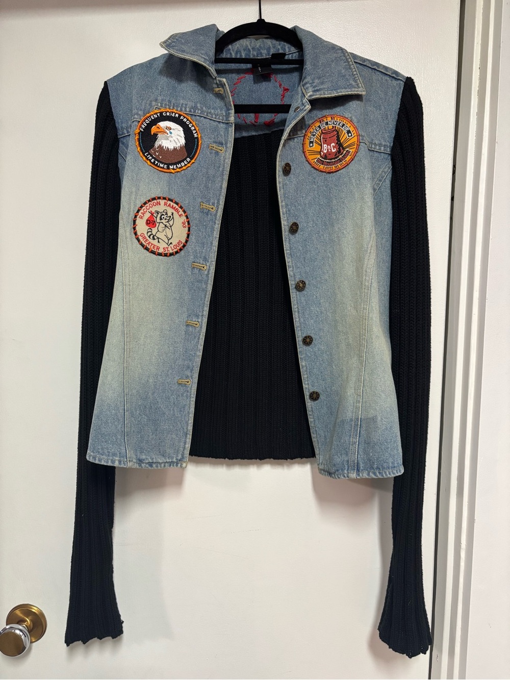Upcycled Patch Jacket, Denim & knit